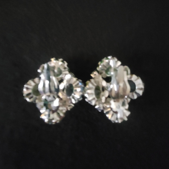 Vtg Multicolor Rhinestones Silver Tone Clip On Earrings By Gale - Picture 3 of 8